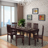 Ajmer Solid Sheesham Wood 6 Seater Dining Set (Without Cushion, Walnut Finish)